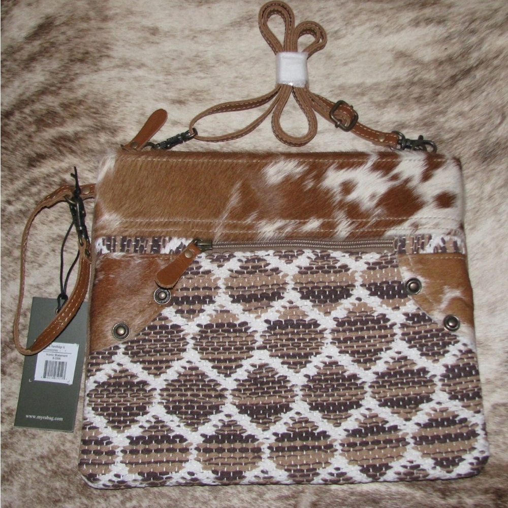 Myra Brown and White Patterned Women's Bag